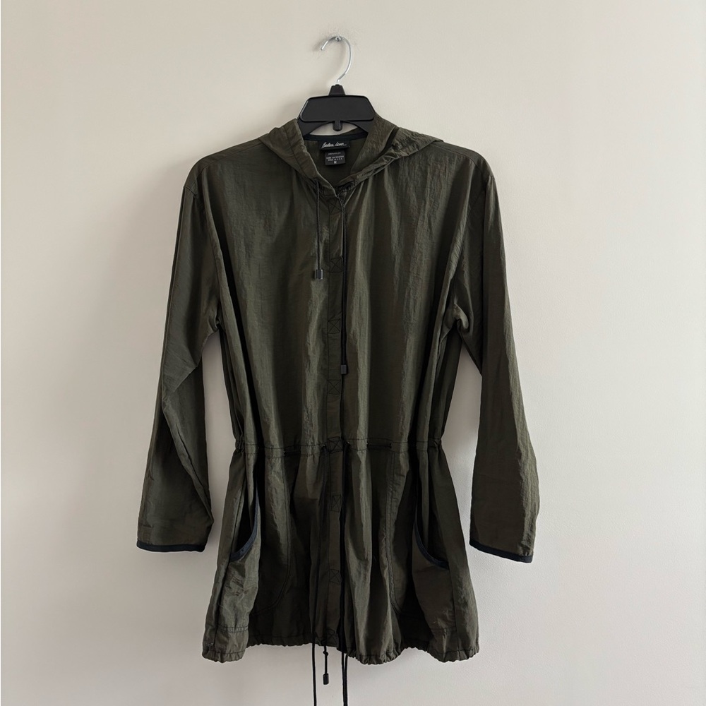 VTG Barbara Lesser Nylon Jacket Green Hood Women M Utility Minimalist USA